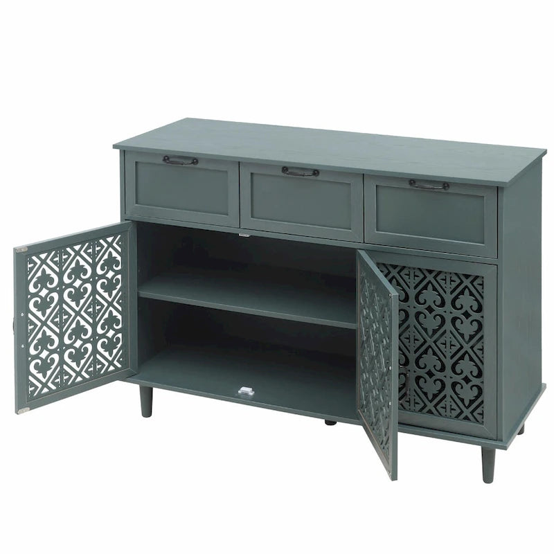 Armoire de rangement à 3 portes et 3 tiroirs vert foncé et bleu, simple
