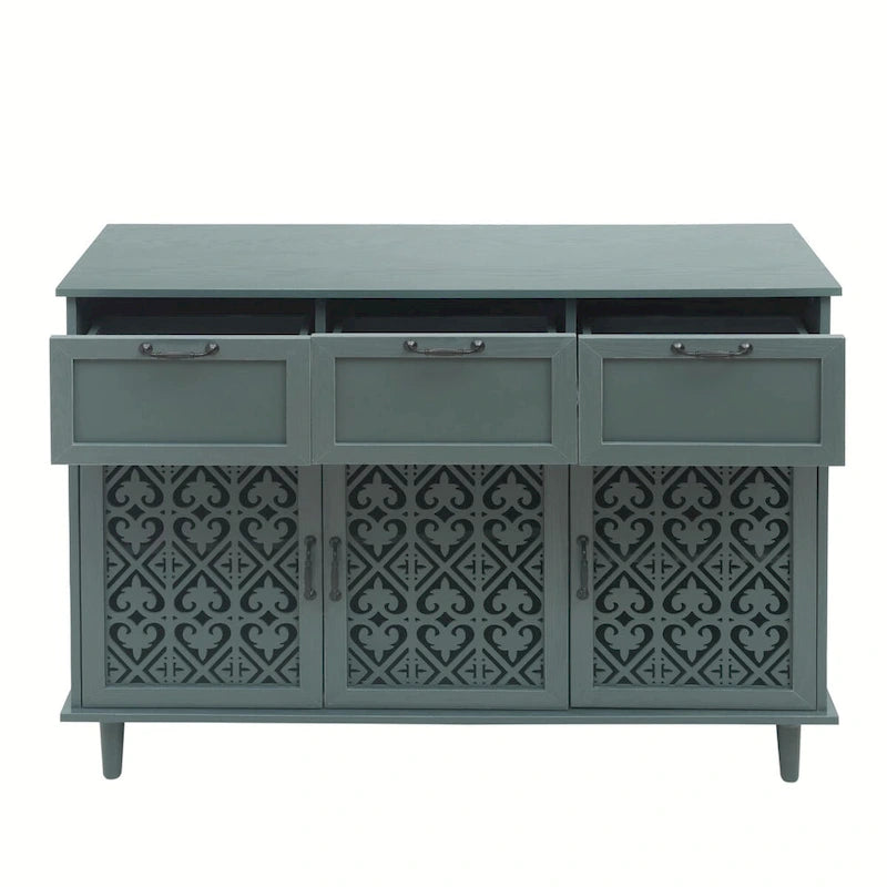 Armoire de rangement à 3 portes et 3 tiroirs vert foncé et bleu, simple