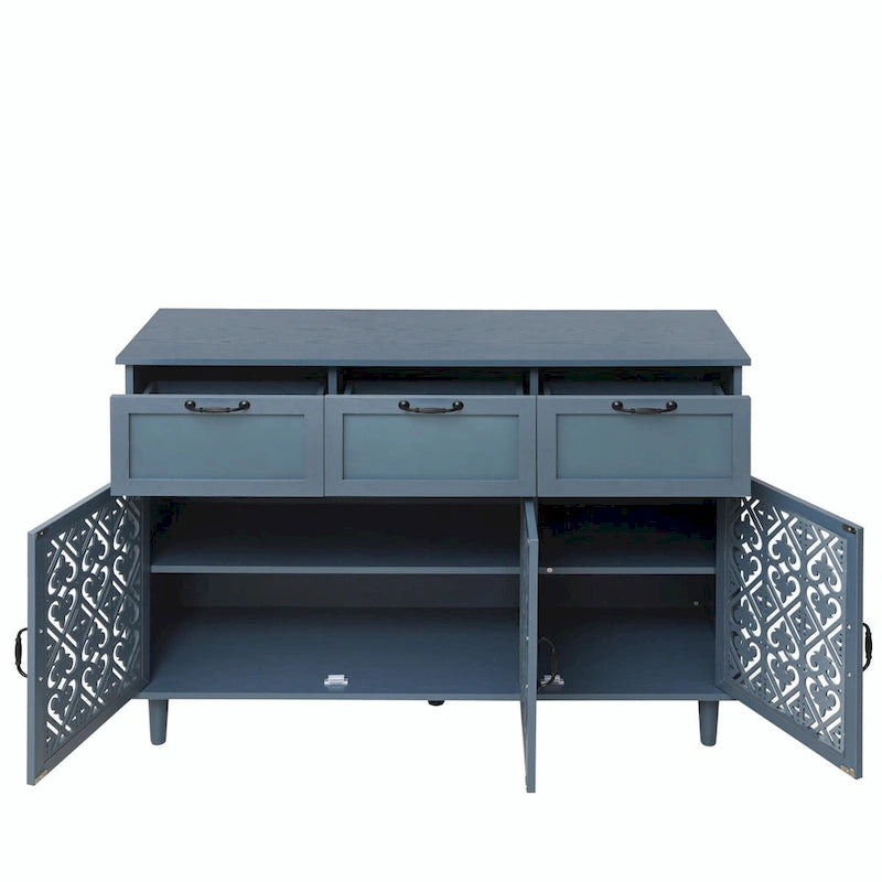 Armoire de rangement à 3 portes et 3 tiroirs vert foncé et bleu, simple