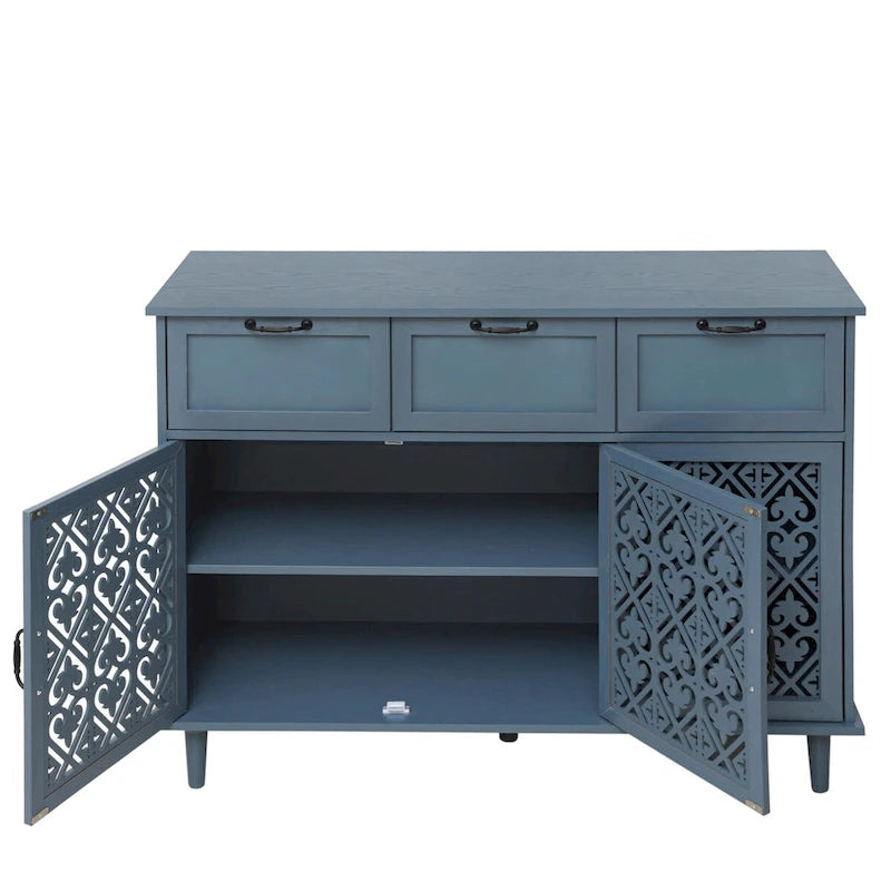 Armoire de rangement à 3 portes et 3 tiroirs vert foncé et bleu, simple