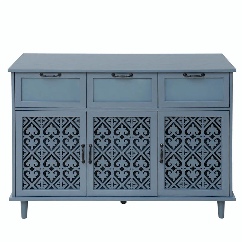 Armoire de rangement à 3 portes et 3 tiroirs vert foncé et bleu, simple