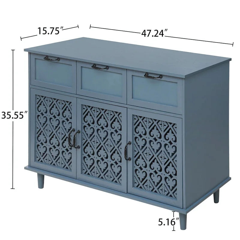Armoire de rangement à 3 portes et 3 tiroirs vert foncé et bleu, simple