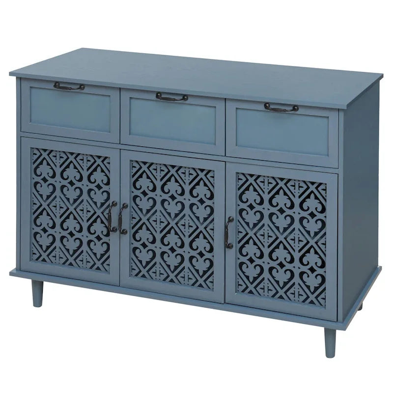 Armoire de rangement à 3 portes et 3 tiroirs vert foncé et bleu, simple