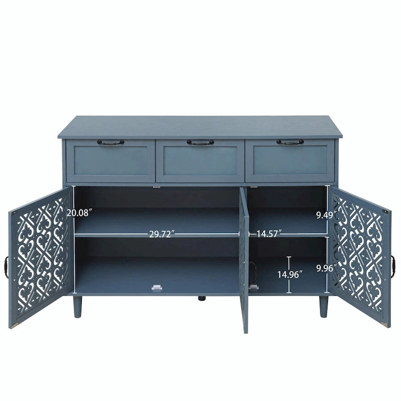 Armoire de rangement à 3 portes et 3 tiroirs vert foncé et bleu, simple