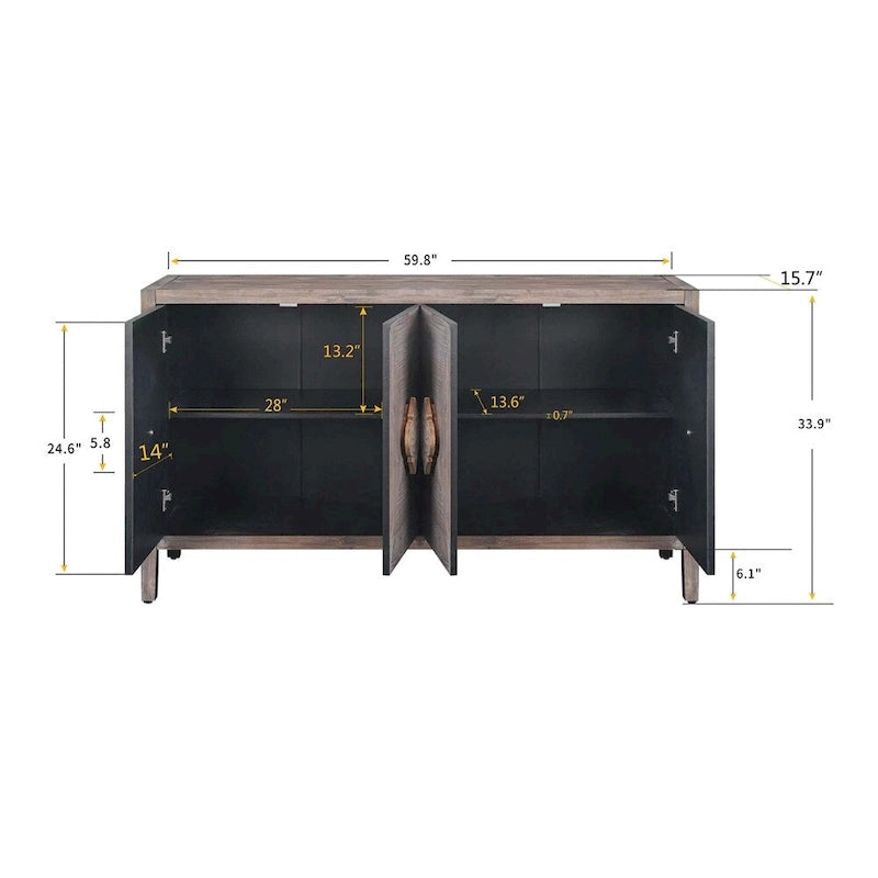 Armoire 4 portes marron antique avec poignées fleurs sculptées, montage par 1 personne