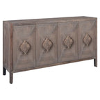 Armoire 4 portes marron antique avec poignées fleurs sculptées, montage par 1 personne