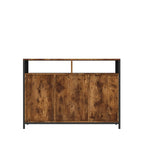 Buffet industriel avec étagères ouvertes et portes – Marron rustique et noir