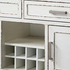 Buffet 137 cm, blanc et marron, casier à vin, 2 tiroirs, étagère ouverte