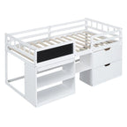 Lit mezzanine jumeau gris / blanc / espresso avec bureau, étagère et tiroirs – 1 personne
