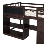 Lit mezzanine jumeau gris / blanc / espresso avec bureau, étagère et tiroirs – 1 personne