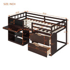 Lit mezzanine jumeau gris / blanc / espresso avec bureau, étagère et tiroirs – 1 personne