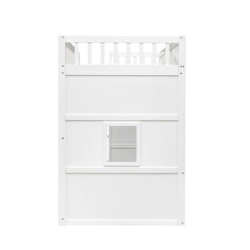 Lit mezzanine simple blanc/gris avec échelle – Style maison, 1 place