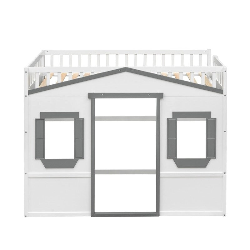 Lit mezzanine simple blanc/gris avec échelle – Style maison, 1 place