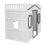 Lit mezzanine simple blanc/gris avec échelle – Style maison, 1 place
