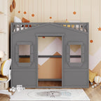 Lit mezzanine simple blanc/gris avec échelle – Style maison, 1 place