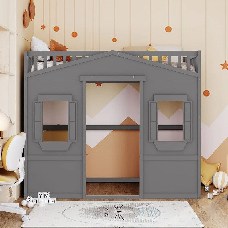 Lit mezzanine simple blanc/gris avec échelle – Style maison, 1 place