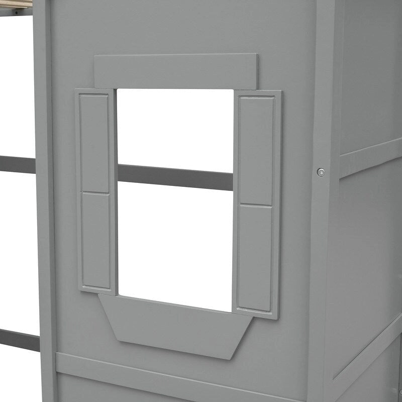 Lit mezzanine simple blanc/gris avec échelle – Style maison, 1 place