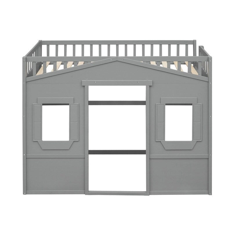 Lit mezzanine simple blanc/gris avec échelle – Style maison, 1 place