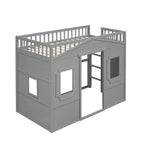 Lit mezzanine simple blanc/gris avec échelle – Style maison, 1 place