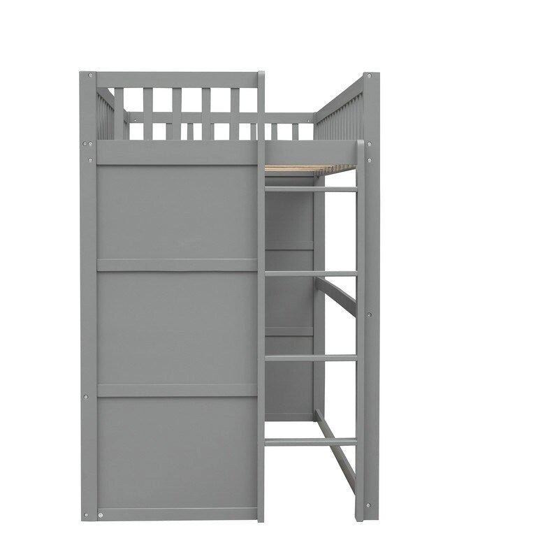 Lit mezzanine simple blanc/gris avec échelle – Style maison, 1 place
