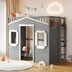 Lit mezzanine simple blanc/gris avec échelle – Style maison, 1 place