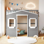 Lit mezzanine simple blanc/gris avec échelle – Style maison, 1 place