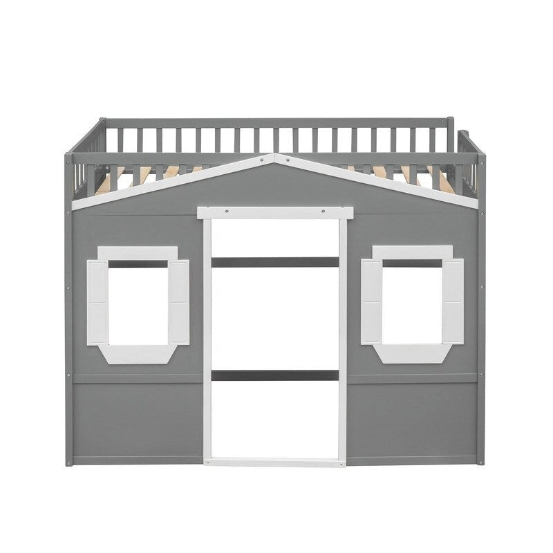 Lit mezzanine simple blanc/gris avec échelle – Style maison, 1 place