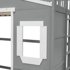 Lit mezzanine simple blanc/gris avec échelle – Style maison, 1 place