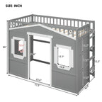 Lit mezzanine simple blanc/gris avec échelle – Style maison, 1 place