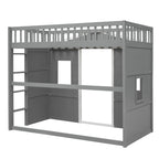 Lit mezzanine simple blanc/gris avec échelle – Style maison, 1 place