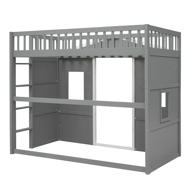 Lit mezzanine simple blanc/gris avec échelle – Style maison, 1 place
