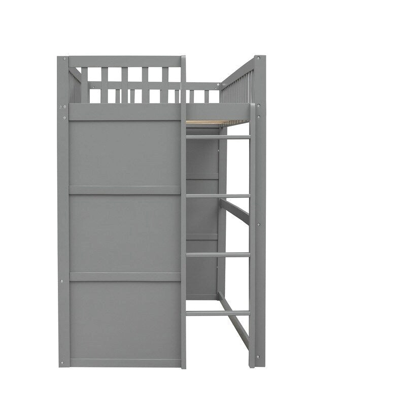 Lit mezzanine simple blanc/gris avec échelle – Style maison, 1 place