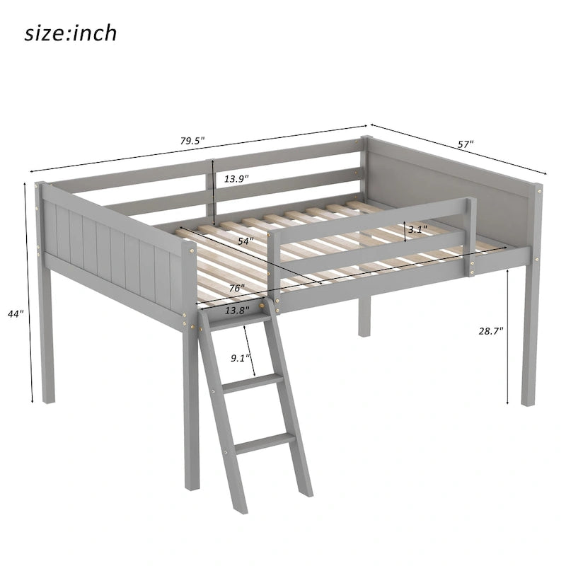 Lit mi-hauteur gris/blanc avec échelle convertible, jumeau/double, simple