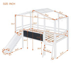 Lit mezzanine jumeau blanc avec toboggan et tableau noir, 1 enfant