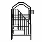 Lit mezzanine en métal rose et noir avec toit et rangement, jumeau, 1 personne