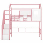 Lit mezzanine en métal rose et noir avec toit et rangement, jumeau, 1 personne