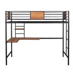 Lit mezzanine double en métal blanc/noir avec bureau et étagère, pour 1 personne