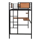 Lit mezzanine double en métal blanc/noir avec bureau et étagère, pour 1 personne