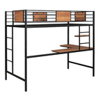 Lit mezzanine double en métal blanc/noir avec bureau et étagère, pour 1 personne