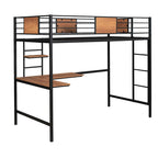 Lit mezzanine double en métal blanc/noir avec bureau et étagère, pour 1 personne