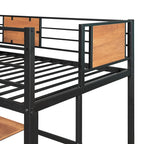 Lit mezzanine double en métal blanc/noir avec bureau et étagère, pour 1 personne