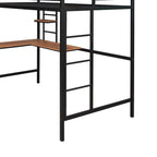 Lit mezzanine double en métal blanc/noir avec bureau et étagère, pour 1 personne