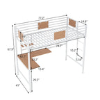 Lit mezzanine double en métal blanc/noir avec bureau et étagère, pour 1 personne