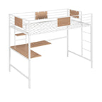 Lit mezzanine double en métal blanc/noir avec bureau et étagère, pour 1 personne