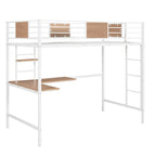 Lit mezzanine double en métal blanc/noir avec bureau et étagère, pour 1 personne