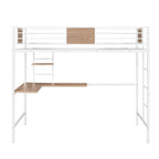 Lit mezzanine double en métal blanc/noir avec bureau et étagère, pour 1 personne