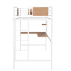 Lit mezzanine double en métal blanc/noir avec bureau et étagère, pour 1 personne