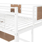 Lit mezzanine double en métal blanc/noir avec bureau et étagère, pour 1 personne
