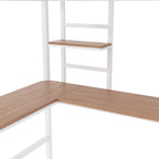 Lit mezzanine double en métal blanc/noir avec bureau et étagère, pour 1 personne