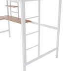 Lit mezzanine double en métal blanc/noir avec bureau et étagère, pour 1 personne